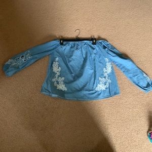 Off the shoulder denim long sleeve shirt
